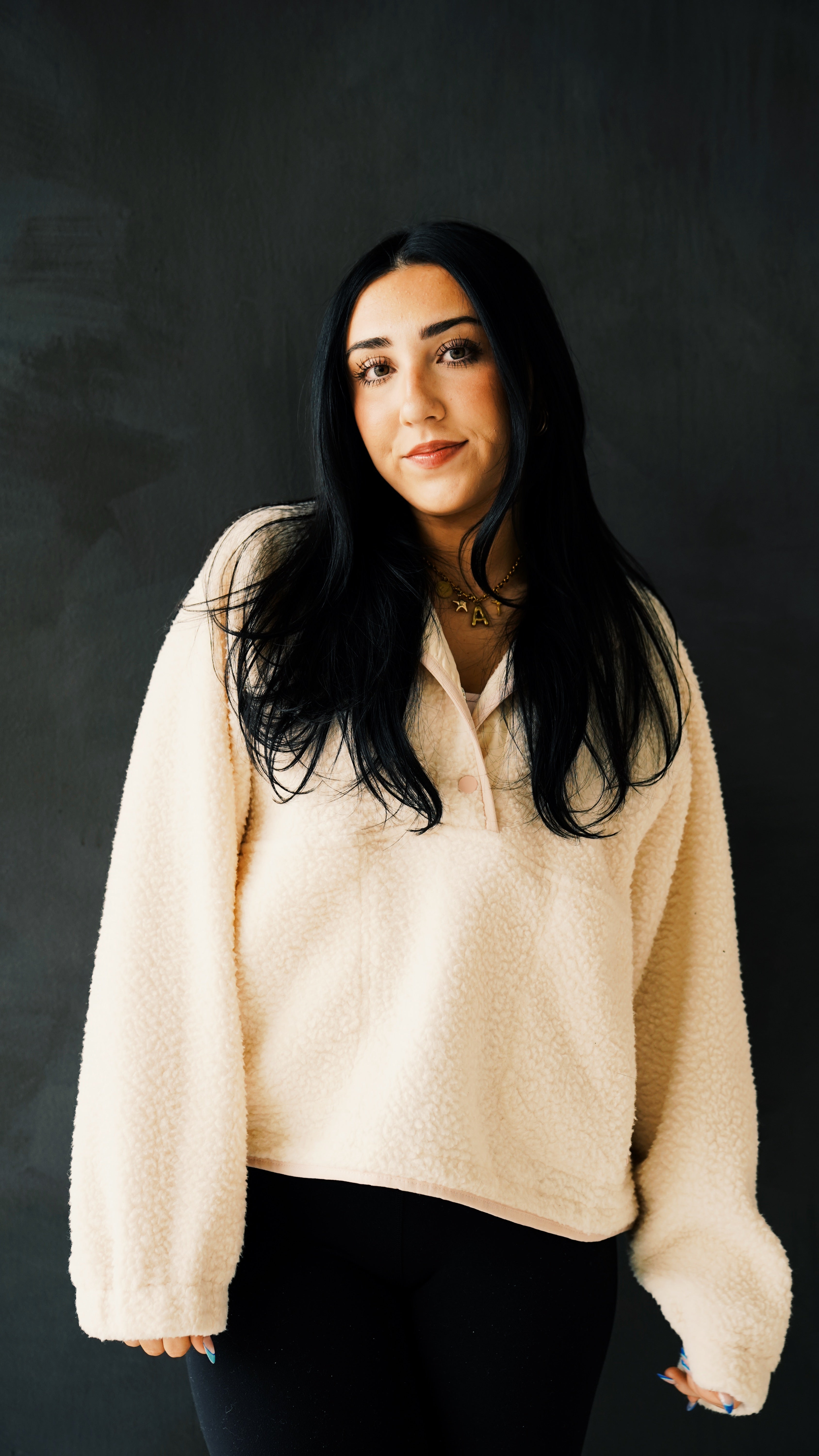 Fleece Button Front Side Pocket Long Sleeve Top