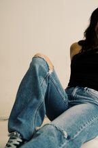 High Rise Distressed Slim Wide Jeans