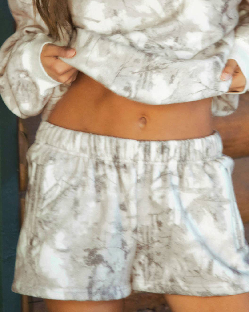 Light Woodland Camo Lounge Fleece Mid Rise Shorts