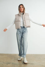 High Neck Floral Puffer Vest