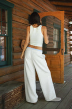 Fleece Gingham Boxer Detail Straight Leg Sweatpants