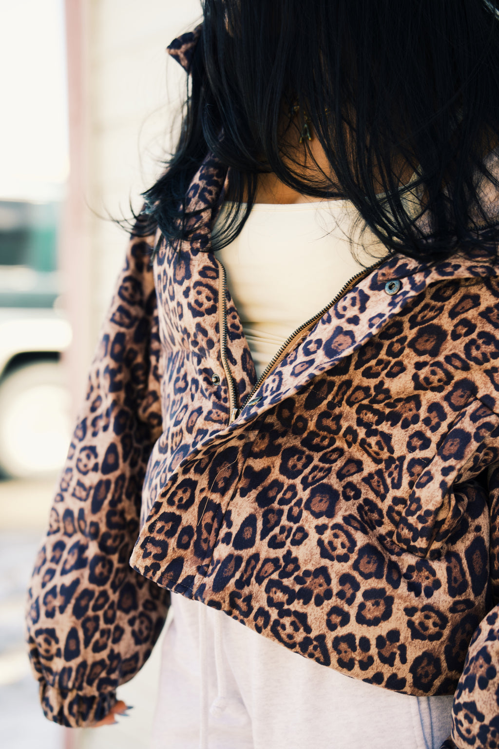 Leopard Cropped Puffer Jacket