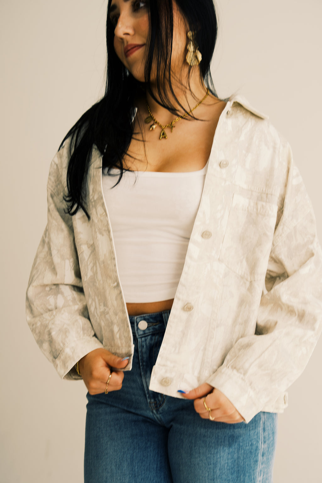 Print Oversized Button-Up Jacket