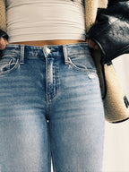 High Rise Distressed Slim Wide Jeans