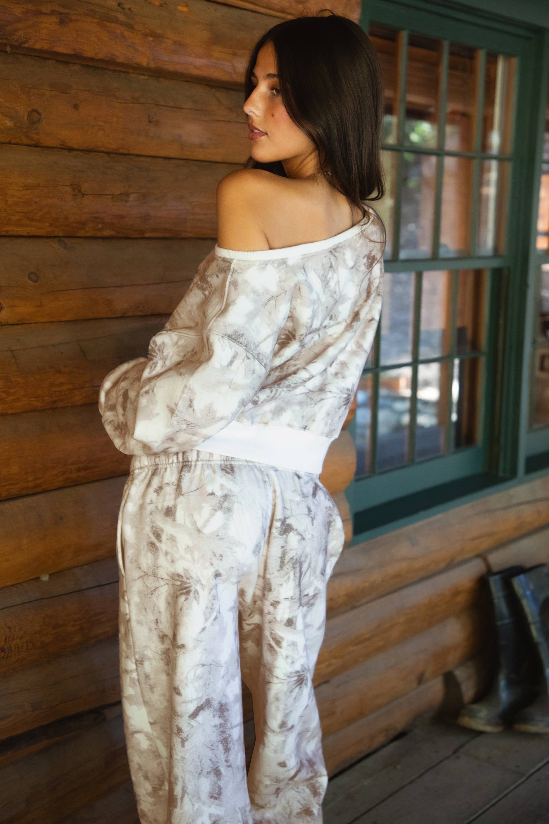 Light Woodland Camo Off The Shoulder Fleece Sweatshirt