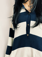 Long Sleeve Collared Striped Relaxed Fit Romper