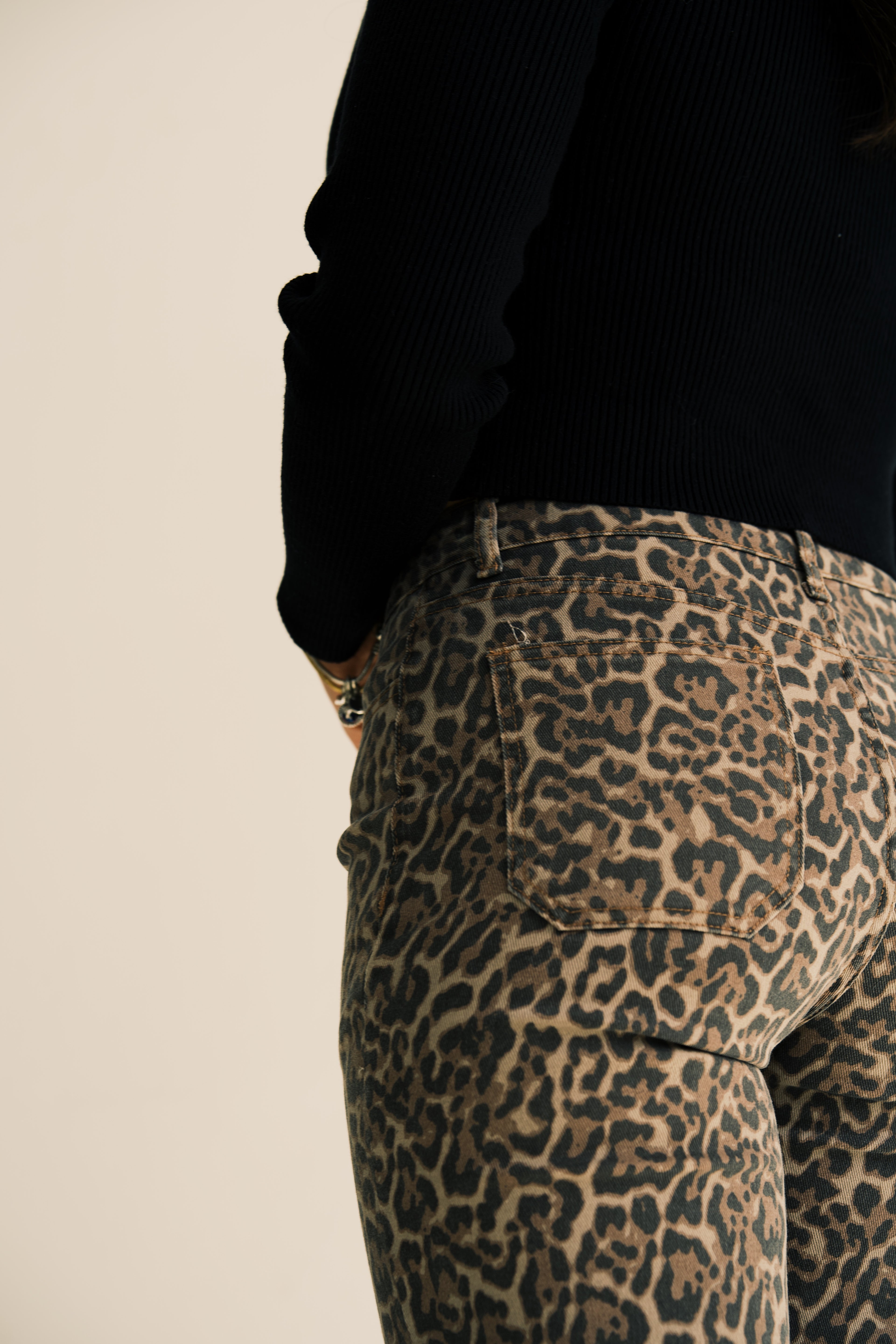 Leopard Frayed Edge Wide Leg High Waist Jeans
