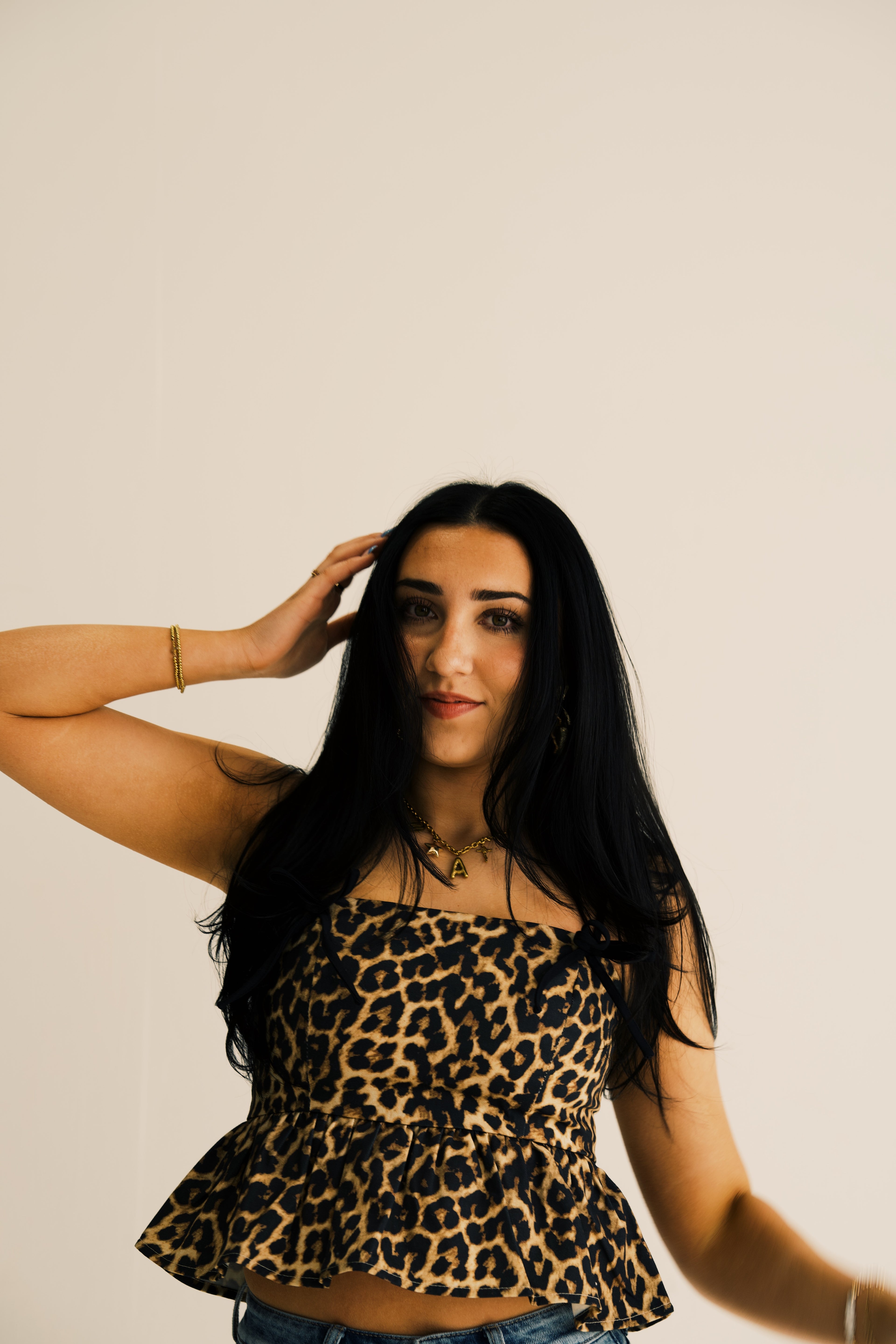 Leopard Print Adjustable Tie Straps Peplum Top