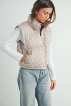 High Neck Floral Puffer Vest
