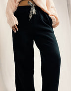 Fleece Lined Leopard Drawstring Elastic Waist Solid Pants
