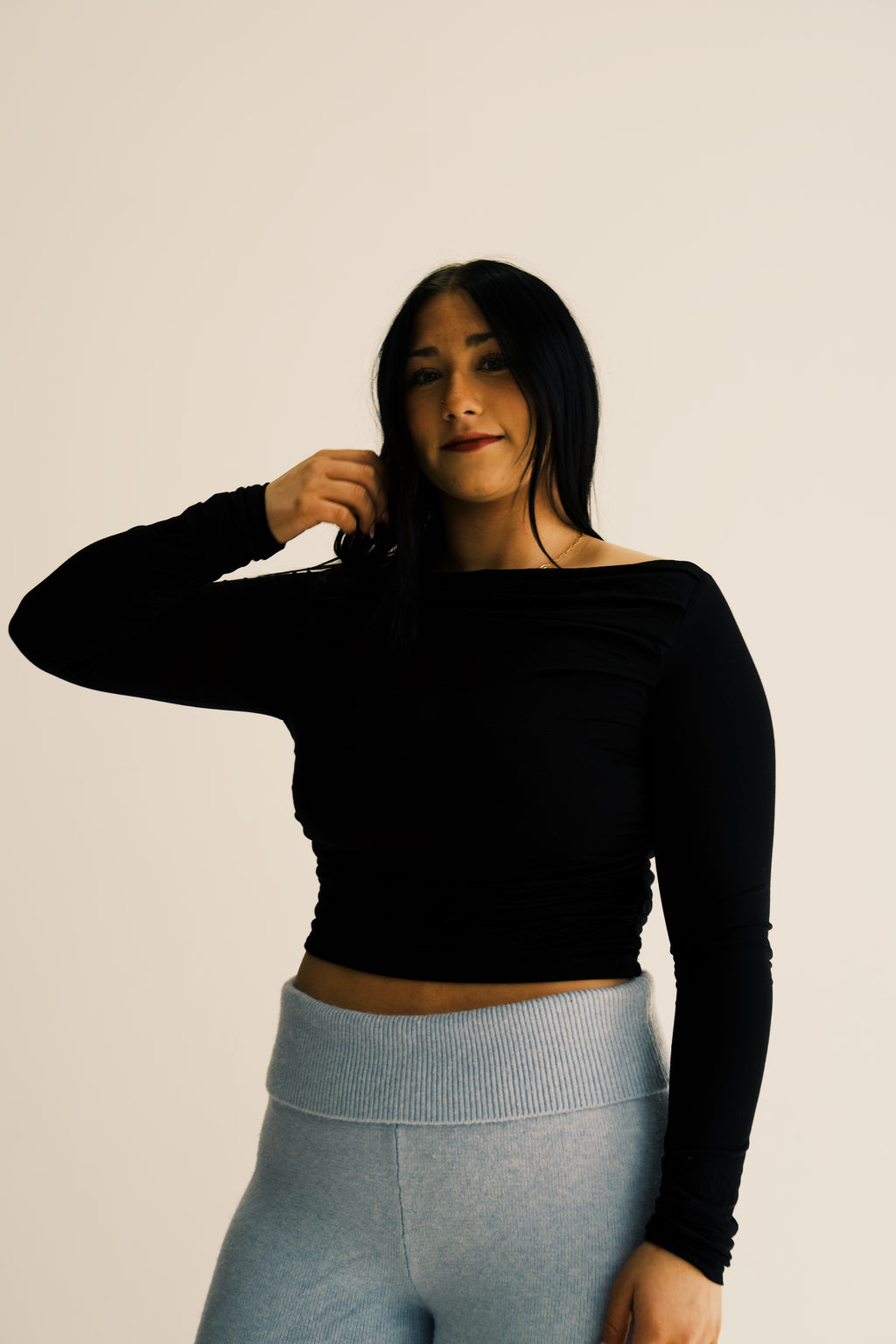 Boat Neckline Basic Casual Lounge Long Sleeve Top