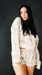 Light Woodland Camo Off The Shoulder Fleece Sweatshirt