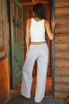 Fleece Gingham Boxer Detail Straight Leg Sweatpants