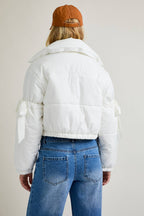 Long Sleeve Puffer Jacket With Satin Ribbon Bow
