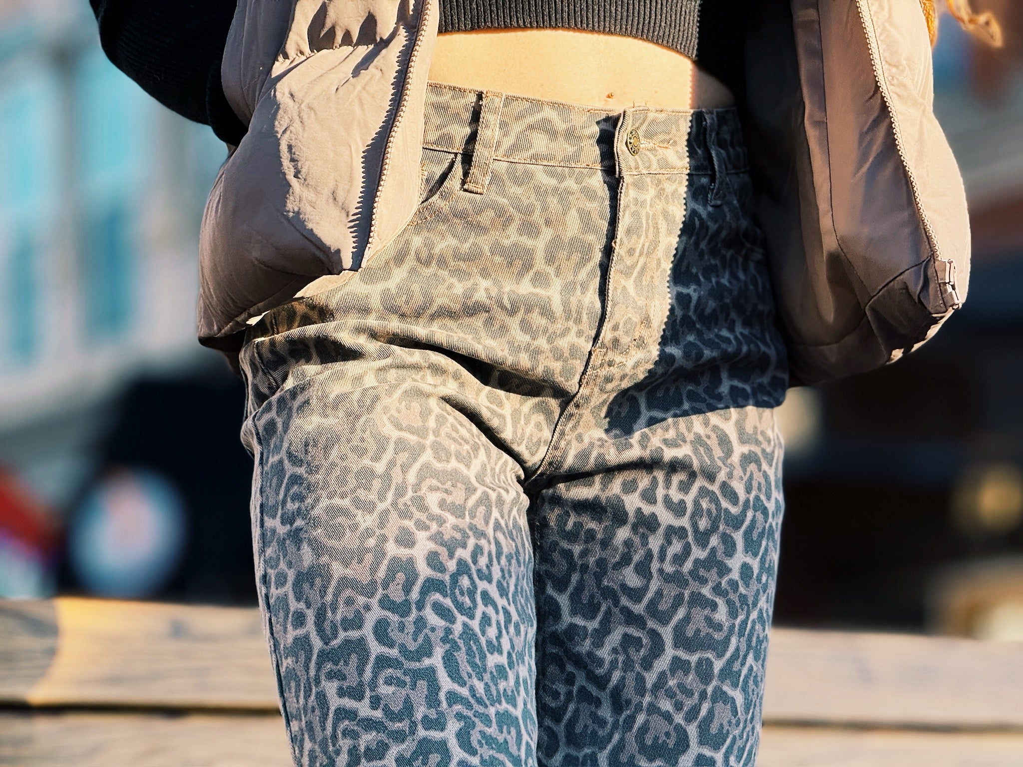 Leopard Frayed Edge Wide Leg High Waist Jeans