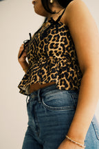 Leopard Print Adjustable Tie Straps Peplum Top