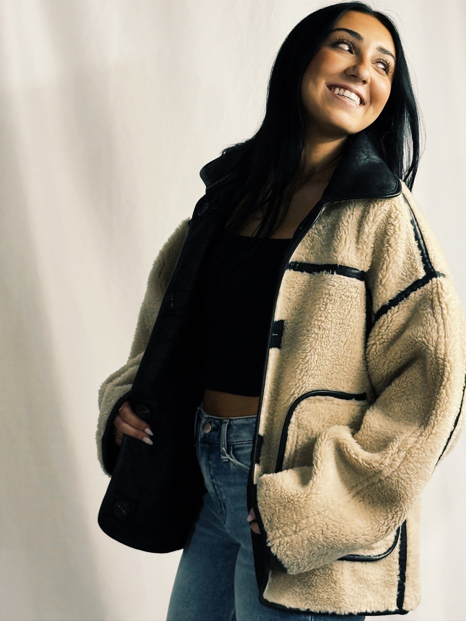 Reversible Sherpa and Leather Jacket
