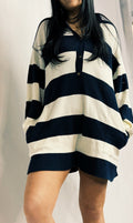 Long Sleeve Collared Striped Relaxed Fit Romper
