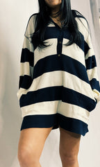 Long Sleeve Collared Striped Relaxed Fit Romper