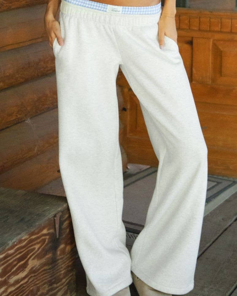 Fleece Gingham Boxer Detail Straight Leg Sweatpants