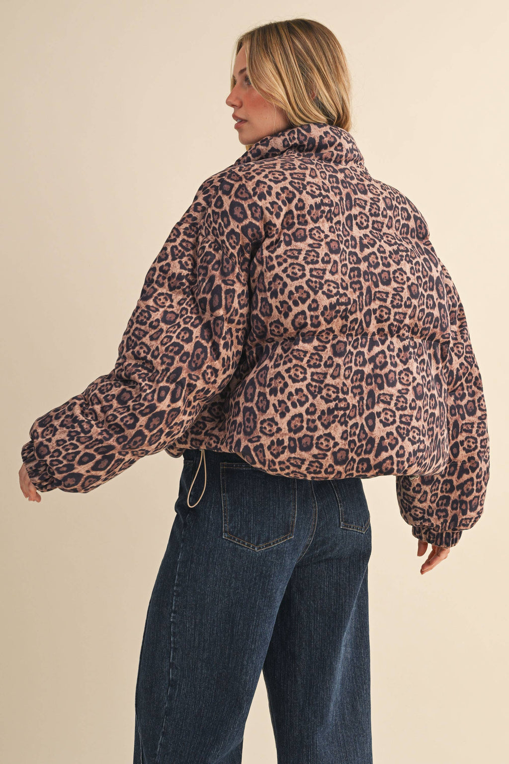 Leopard Cropped Puffer Jacket