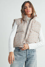 High Neck Floral Puffer Vest