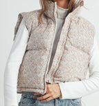 High Neck Floral Puffer Vest