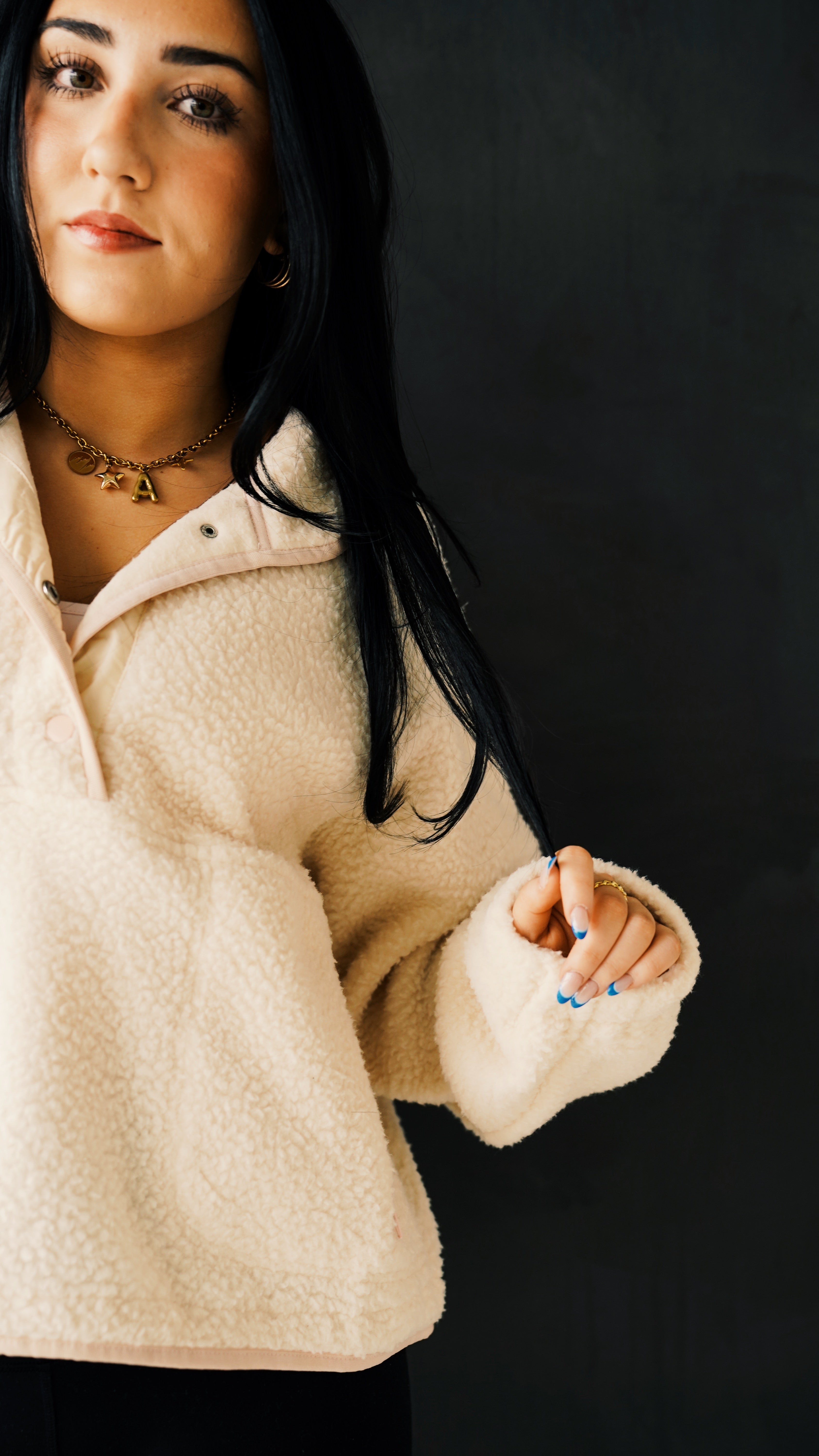 Fleece Button Front Side Pocket Long Sleeve Top