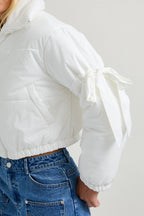 Long Sleeve Puffer Jacket With Satin Ribbon Bow
