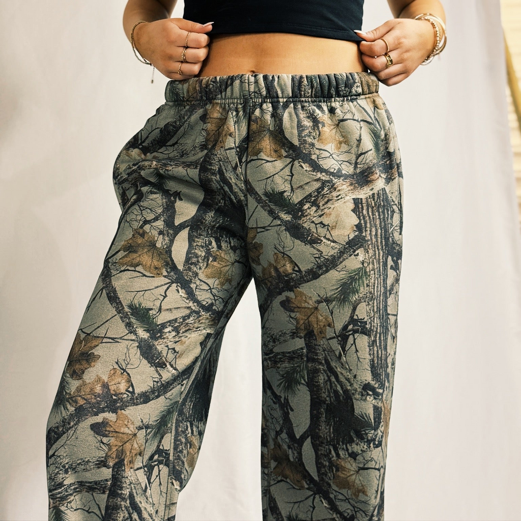 Woodland Camo Fleece Wide Leg Sweatpants