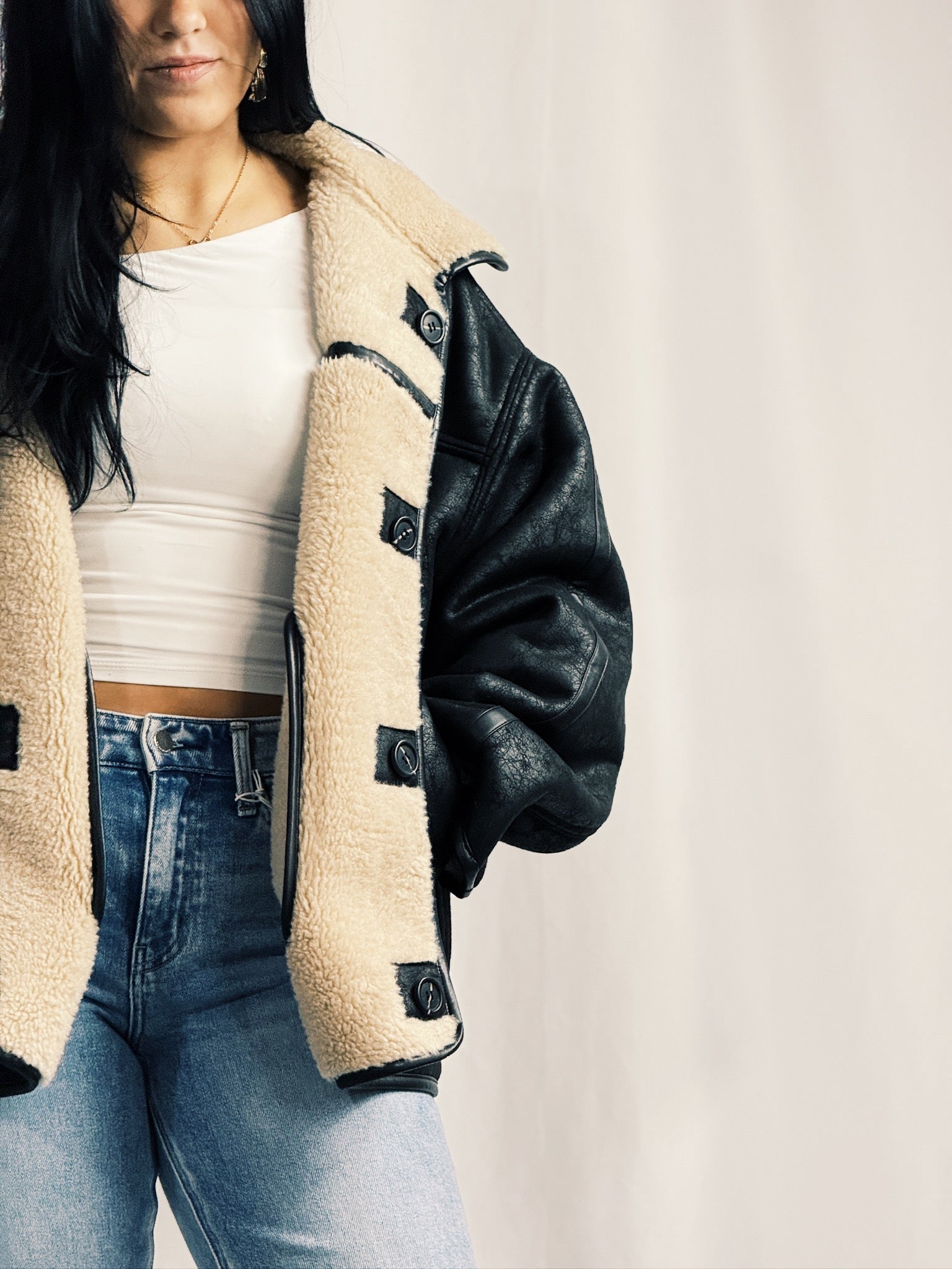 Reversible Sherpa and Leather Jacket