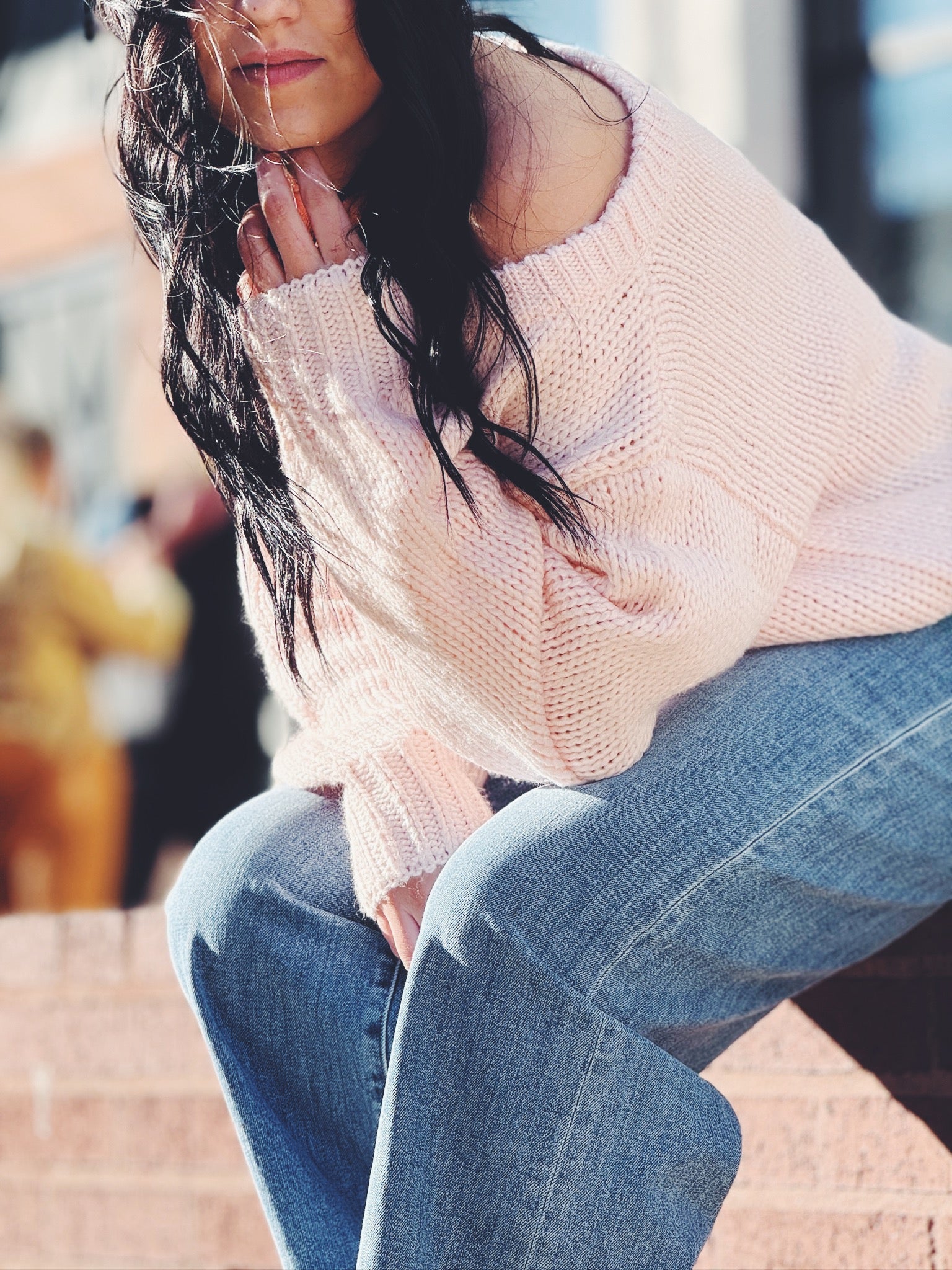 Ribbed Knit Off The Shoulder Relaxed Sweater