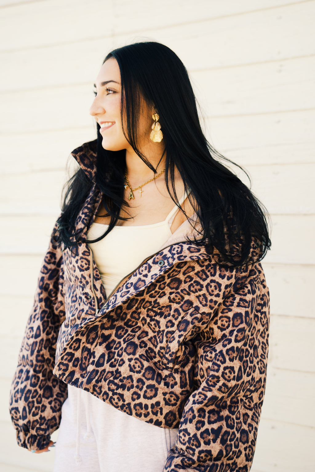 Leopard Cropped Puffer Jacket