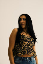 Leopard Print Adjustable Tie Straps Peplum Top