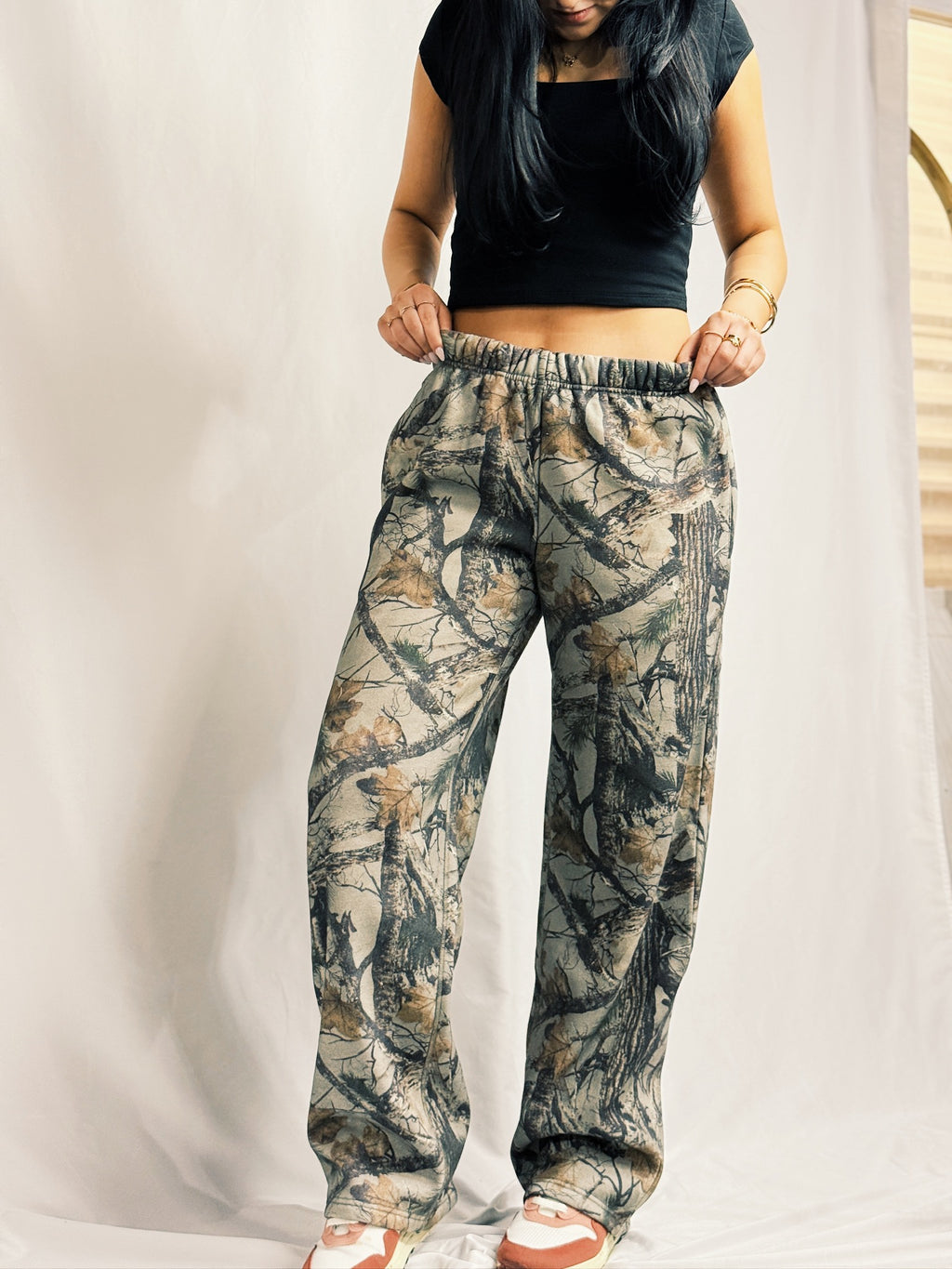 Woodland Camo Fleece Wide Leg Sweatpants