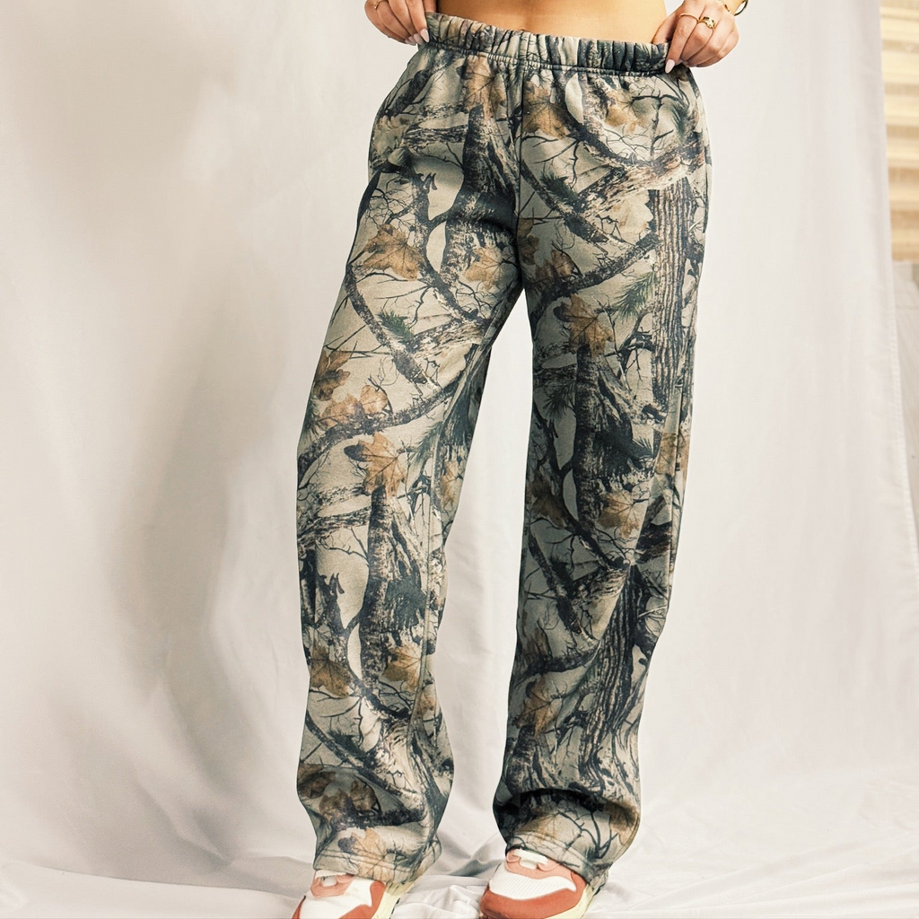 Woodland Camo Fleece Wide Leg Sweatpants