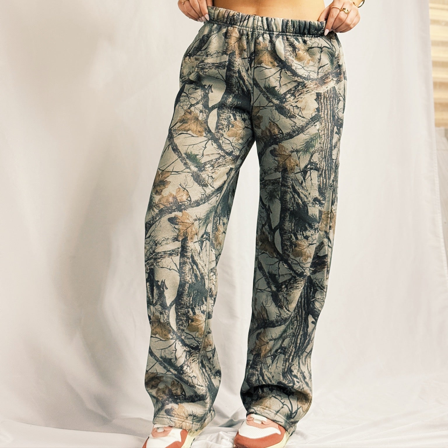 Woodland Camo Fleece Wide Leg Sweatpants