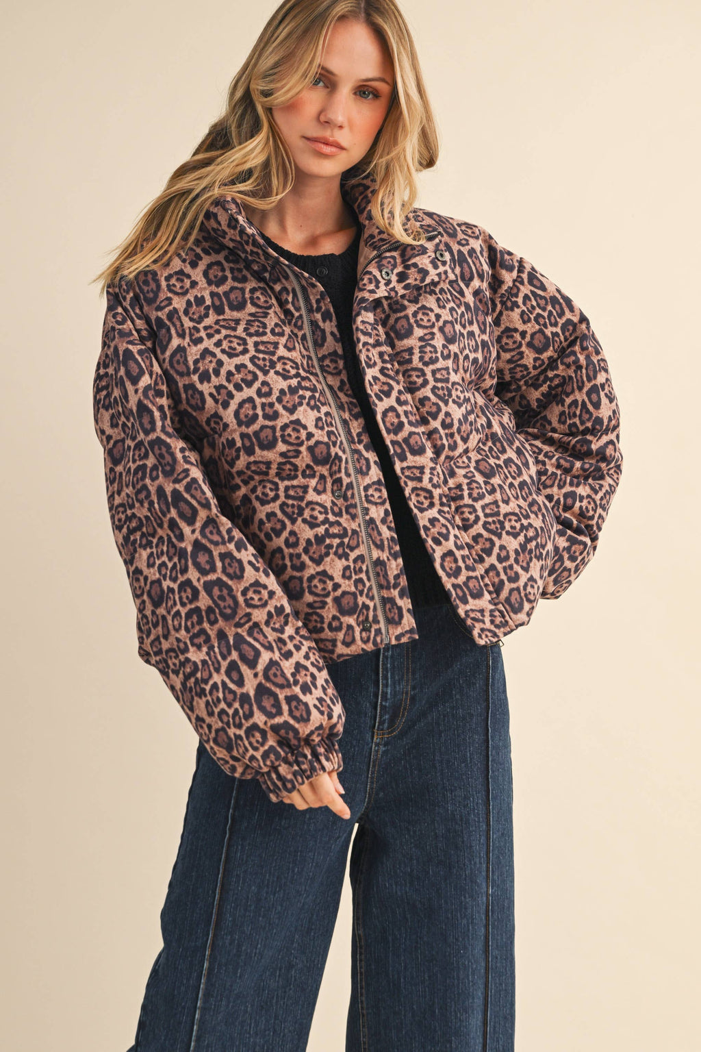 Leopard Cropped Puffer Jacket