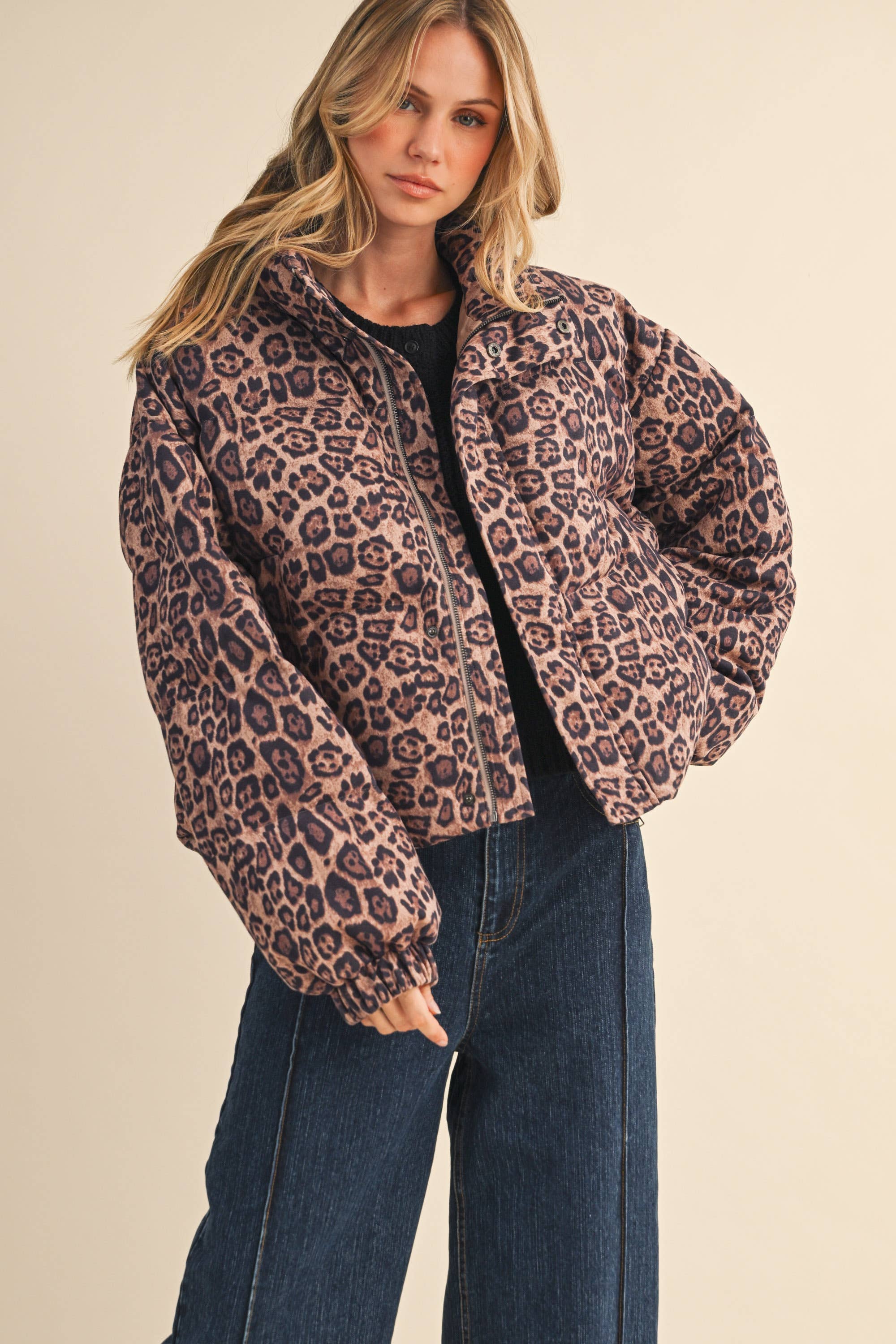Leopard Cropped Puffer Jacket