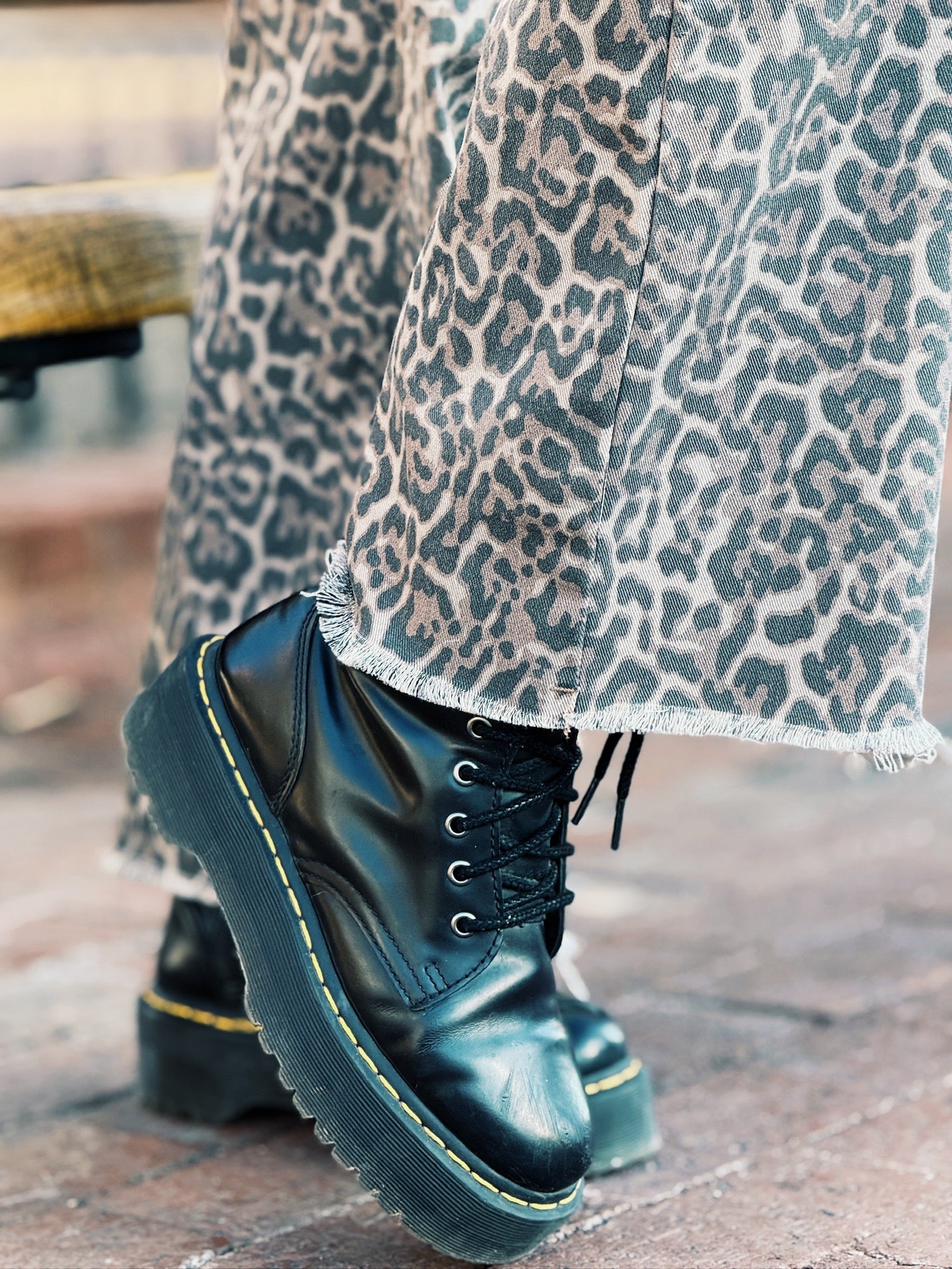Leopard Frayed Edge Wide Leg High Waist Jeans