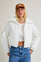 Long Sleeve Puffer Jacket With Satin Ribbon Bow