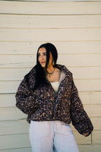 Leopard Cropped Puffer Jacket
