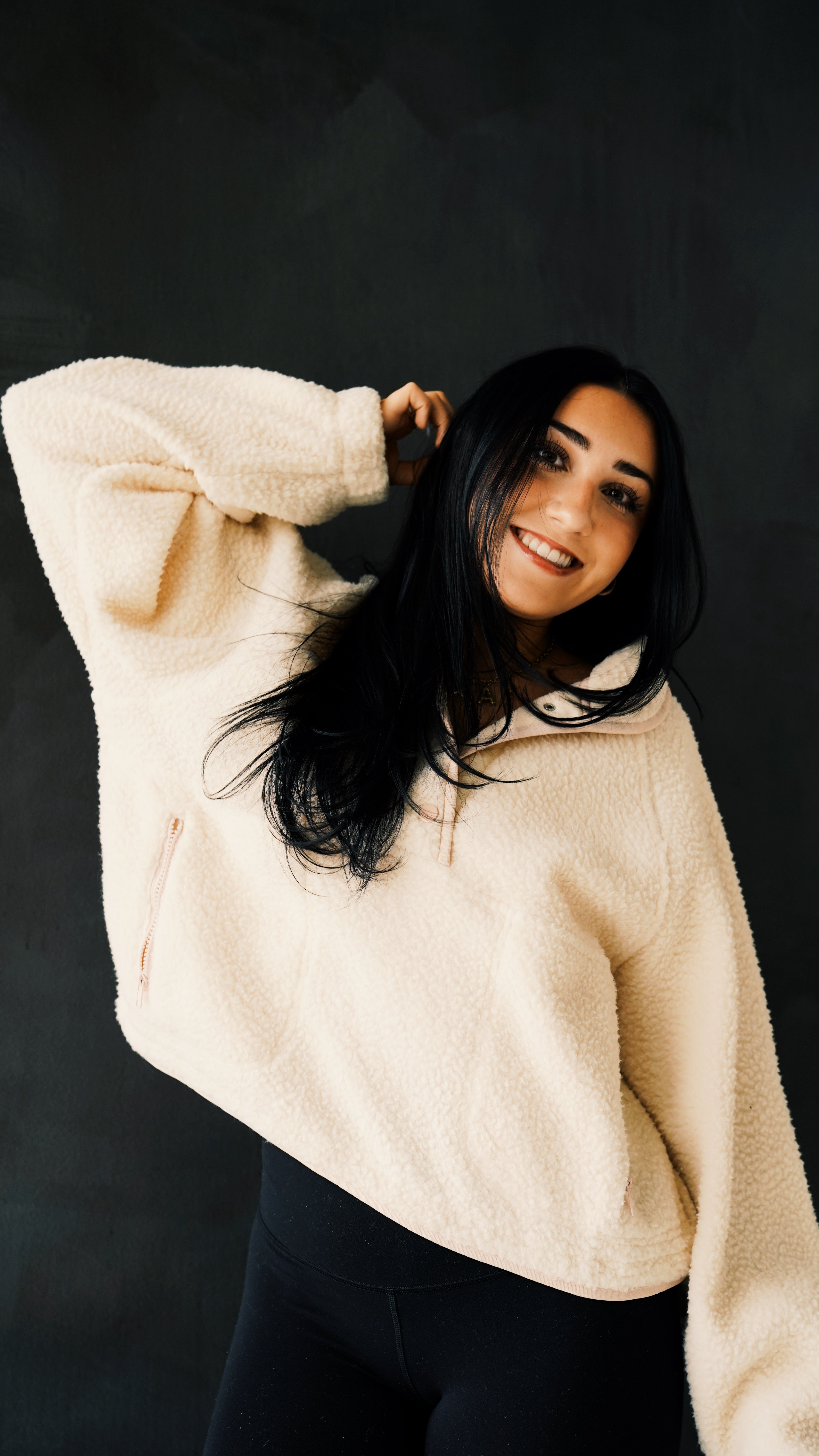 Fleece Button Front Side Pocket Long Sleeve Top