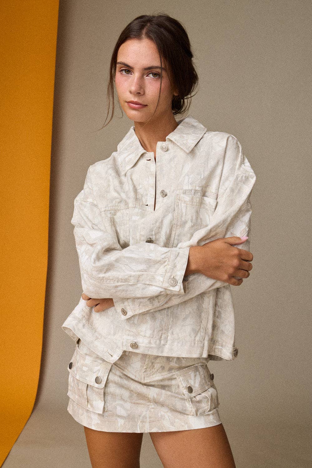 Print Oversized Button-Up Jacket