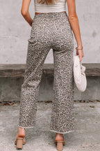 Leopard Frayed Edge Wide Leg High Waist Jeans