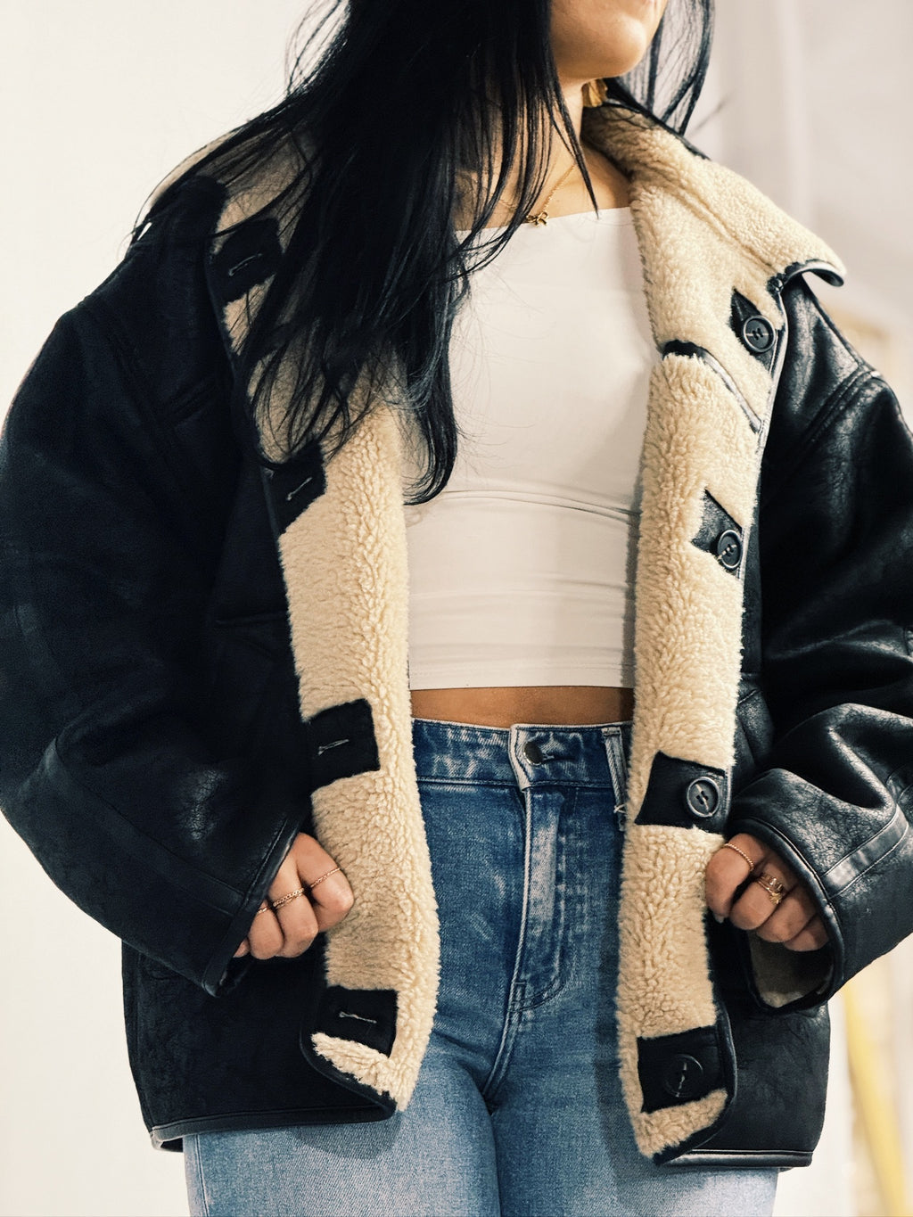 Reversible Sherpa and Leather Jacket