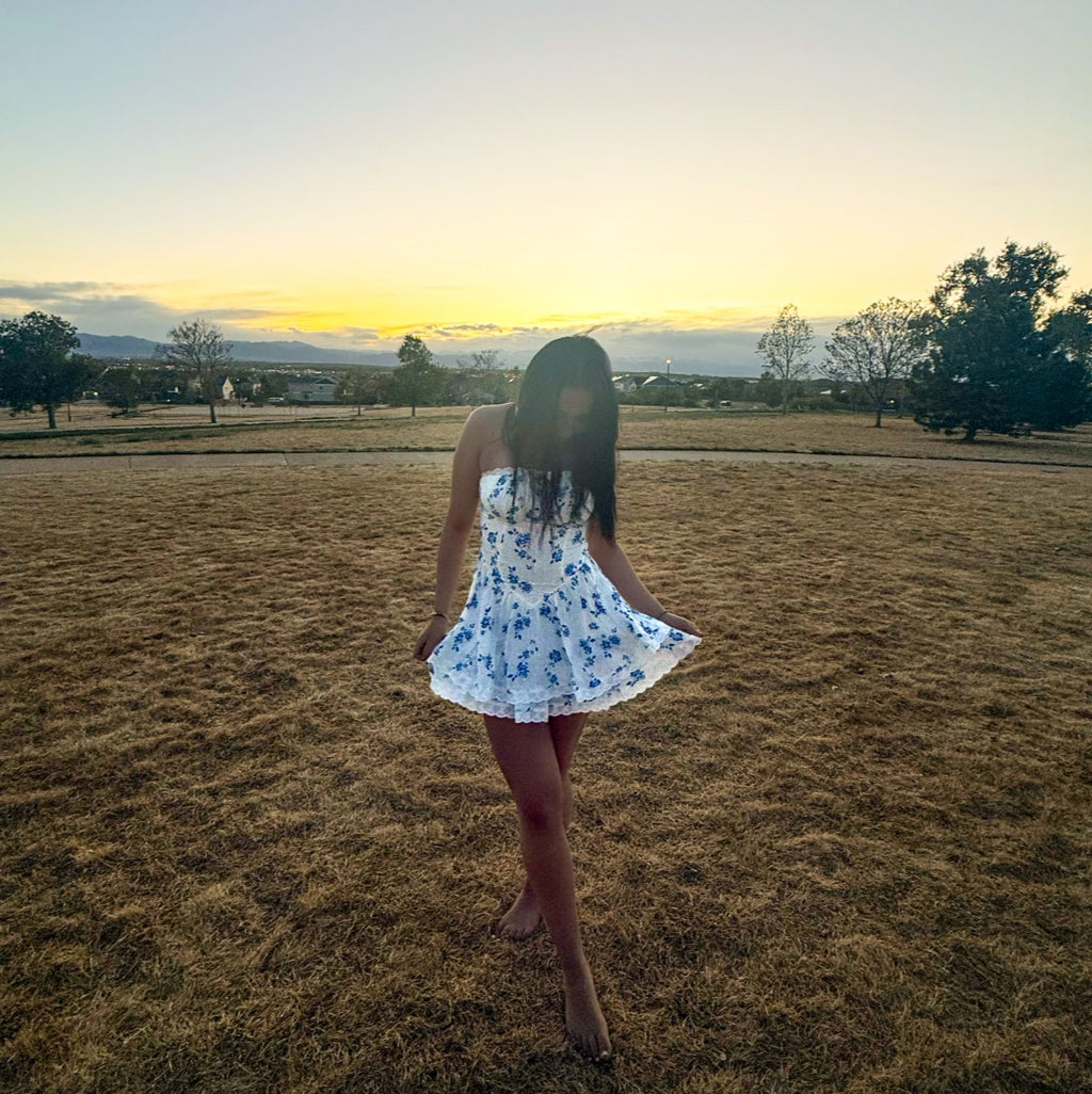 Wild Blue Floral Mini Dress