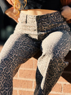 Leopard Frayed Edge Wide Leg High Waist Jeans