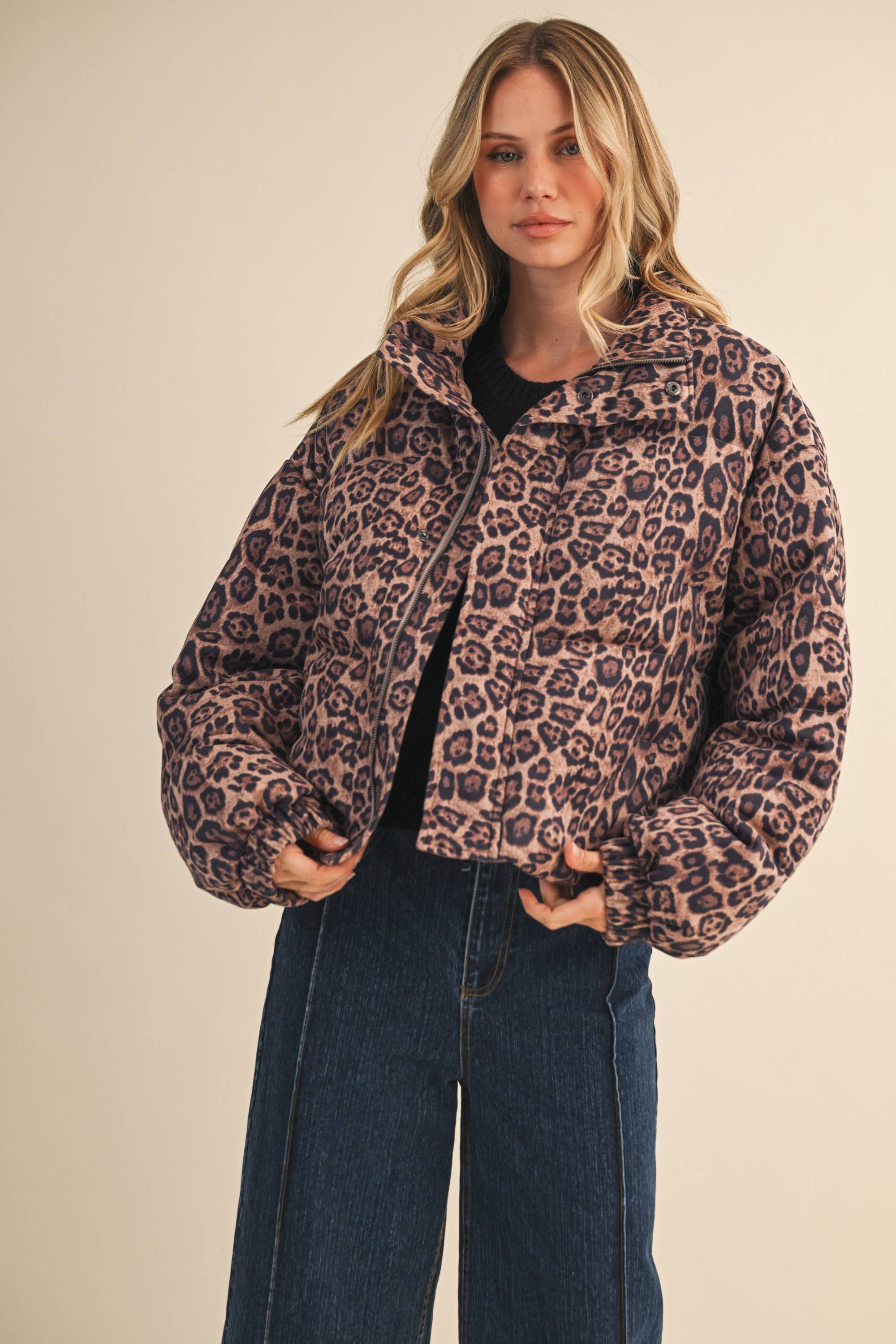 Leopard Cropped Puffer Jacket