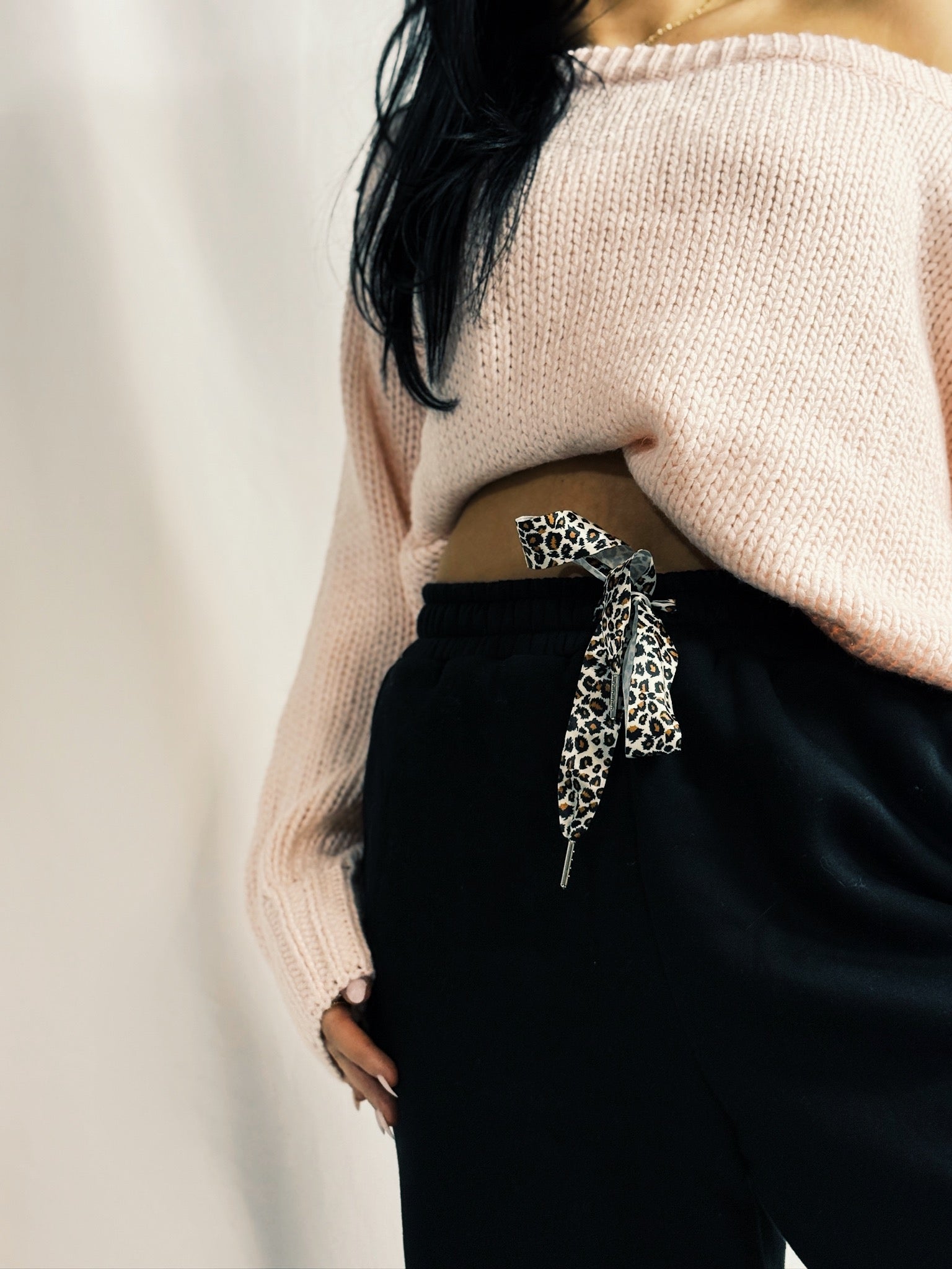 Fleece Lined Leopard Drawstring Elastic Waist Solid Pants